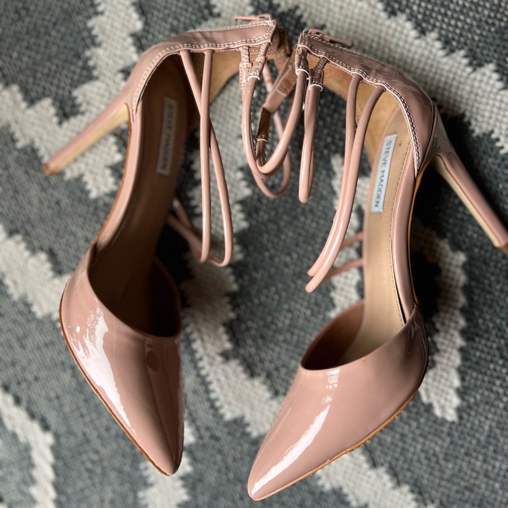 𝗦𝗧𝗘𝗩𝗘 𝗠A𝗗𝗗𝗘𝗡 Nude Strappy Heels Size 9 - Picture 7 of 11